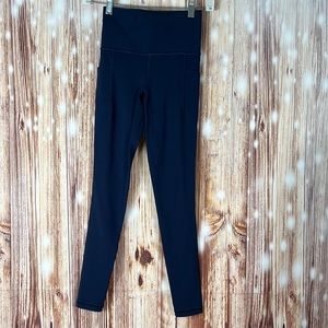 Athleta Navy Salutation Stash Pocket II Tight Leggings Exercise Yoga Pants XXS